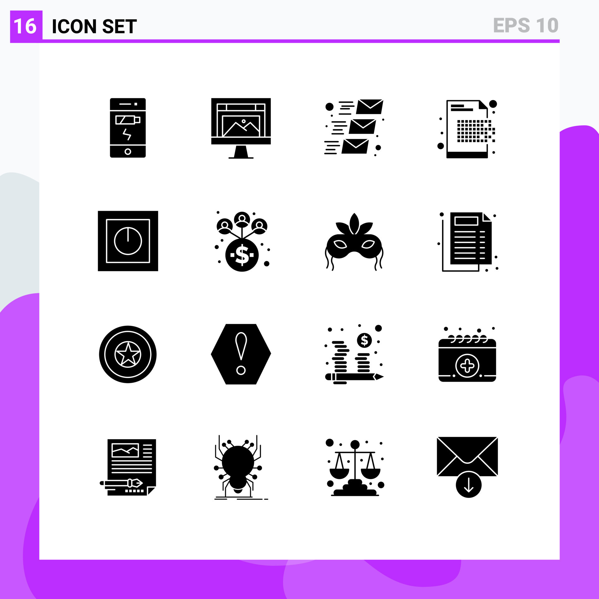 Set of 16 Modern UI Icons Symbols Signs for erasure decryption website ...