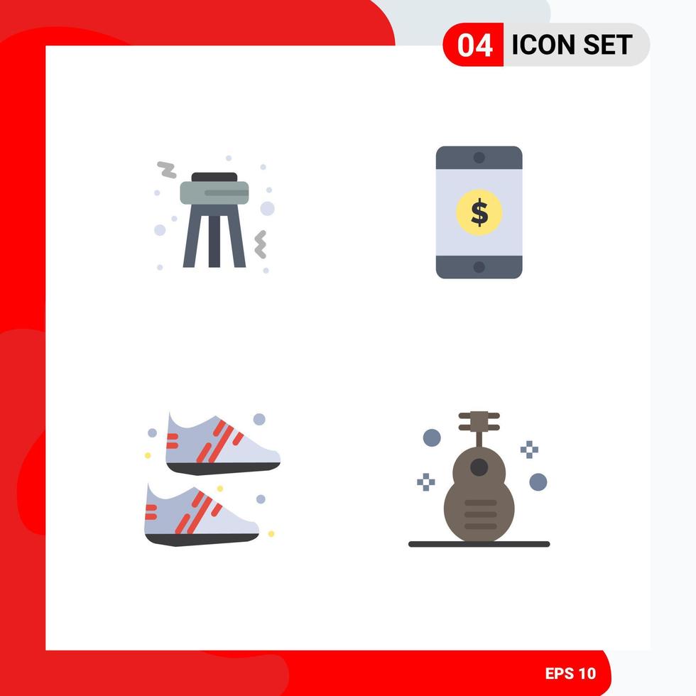 Set of 4 Commercial Flat Icons pack for stool sportive dollar clothing folk Editable Vector Design Elements