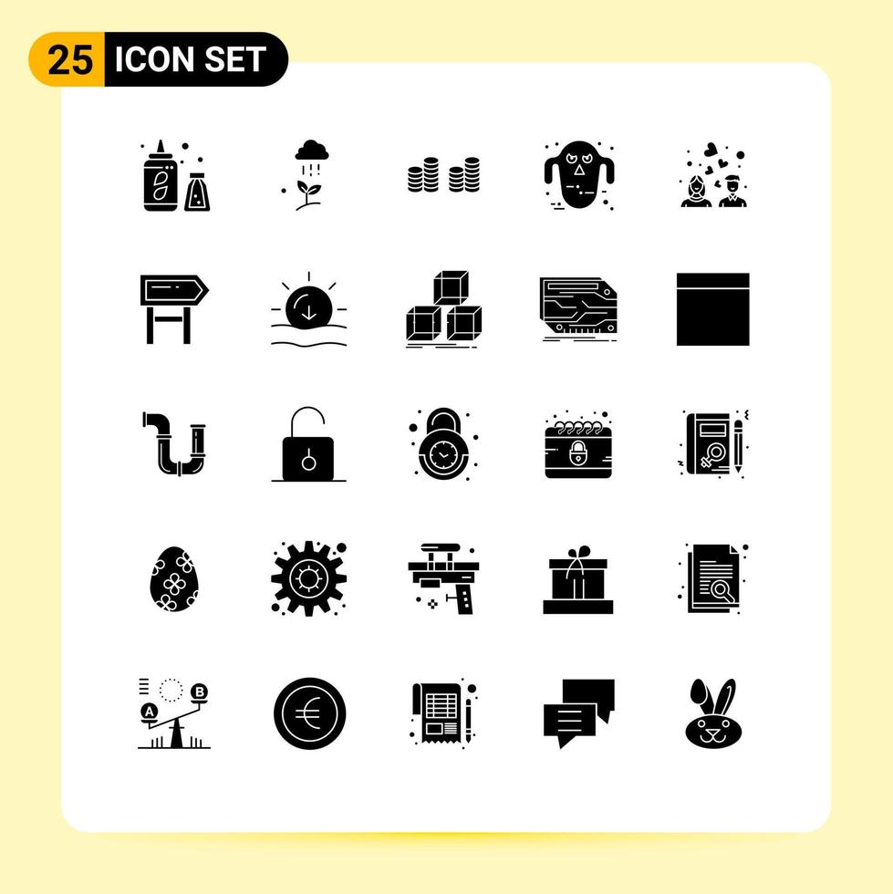 Editable Vector Line Pack of 25 Simple Solid Glyphs of wedding couple cash scary ghoul Editable Vector Design Elements