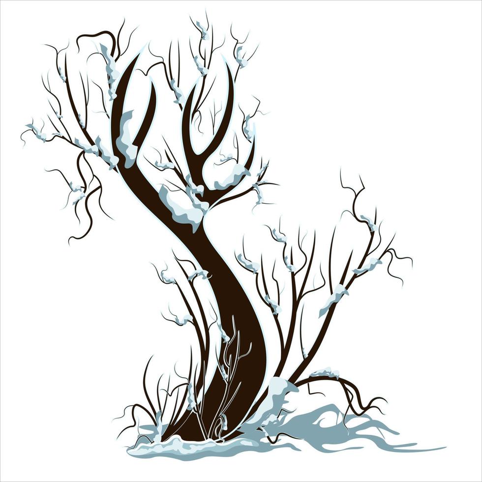 Vector image of a single tree standing under the snow in winter