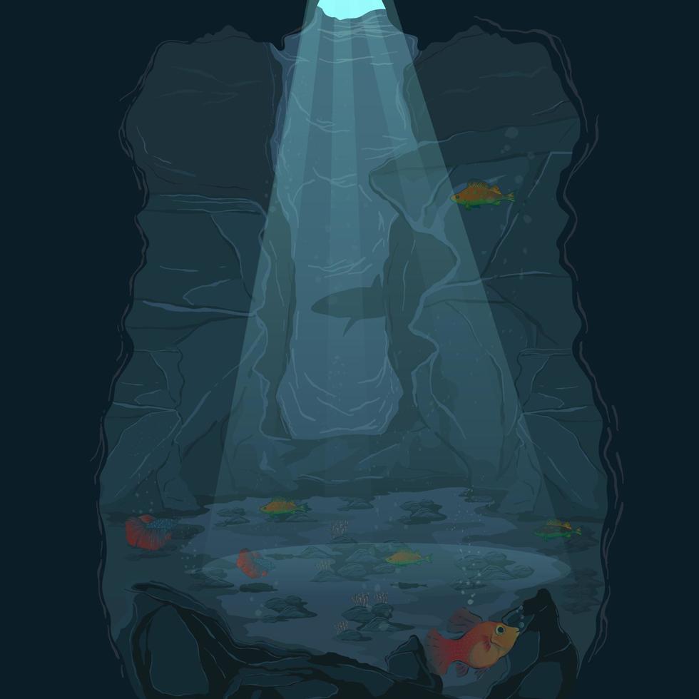 underwater cave with fishes aquascape vector