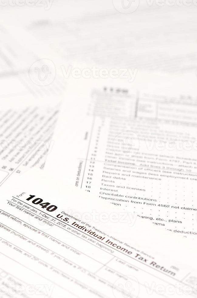 Blank income tax forms. American 1040 Individual Income Tax return form photo