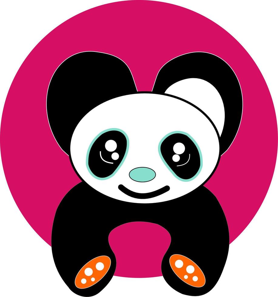 Panda icon on circular magenta background. vector