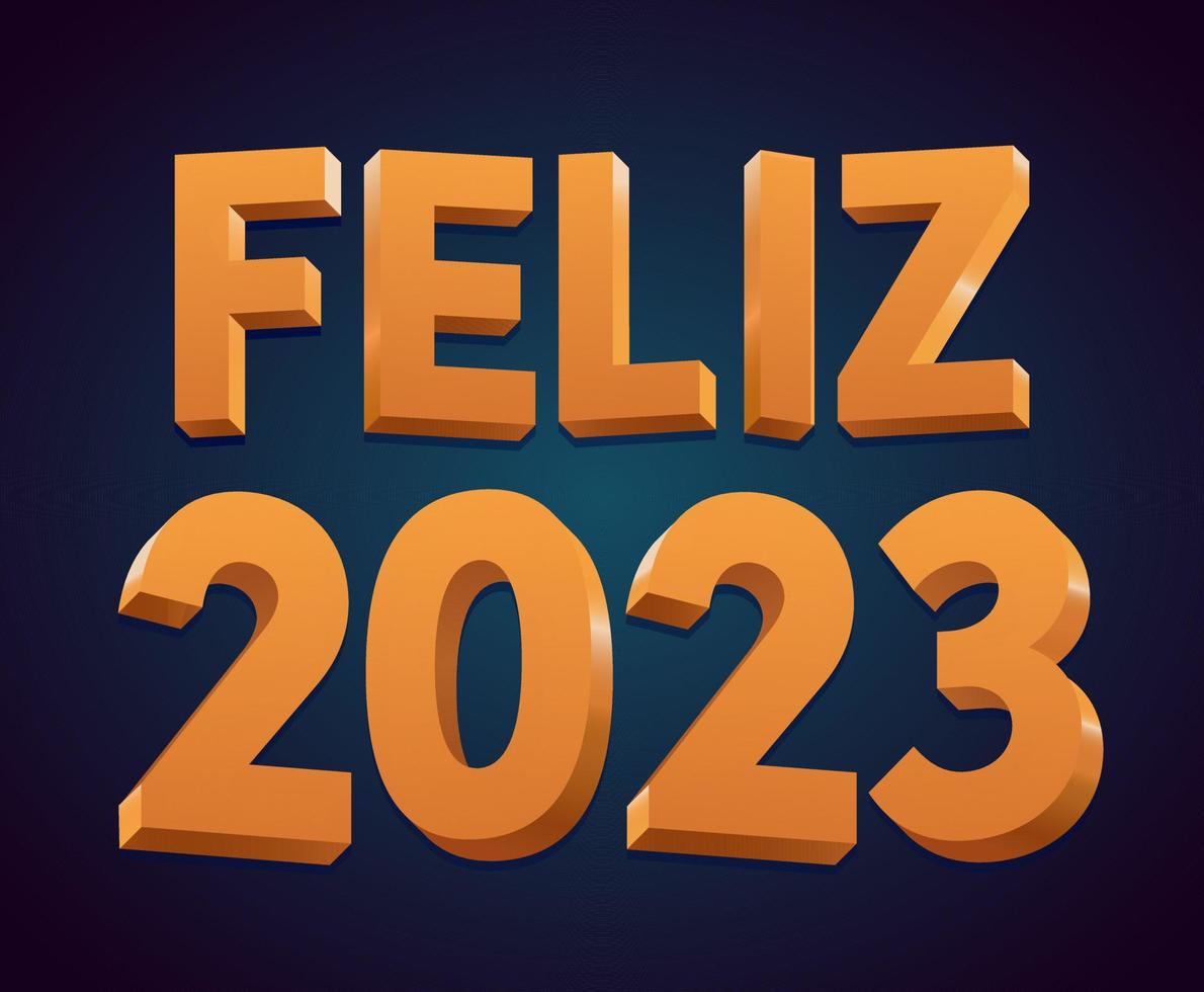 feliz 2023 en portugués con diseño dorado y 3d. completamente editable. traducción - feliz 2023. vector