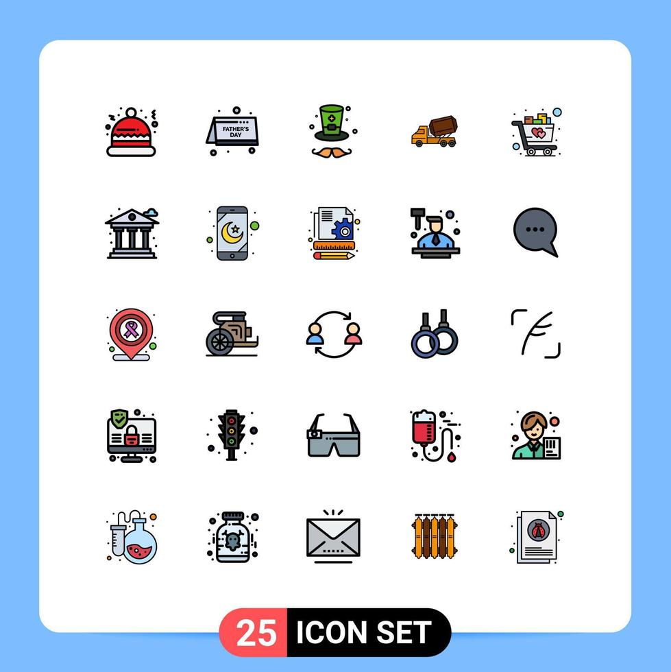 Set of 25 Modern UI Icons Symbols Signs for shopping cart cap roller construction Editable Vector Design Elements