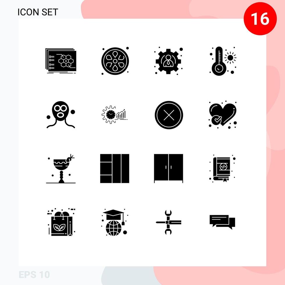 Pictogram Set of 16 Simple Solid Glyphs of relaxation cosmetics management beauty temperature Editable Vector Design Elements