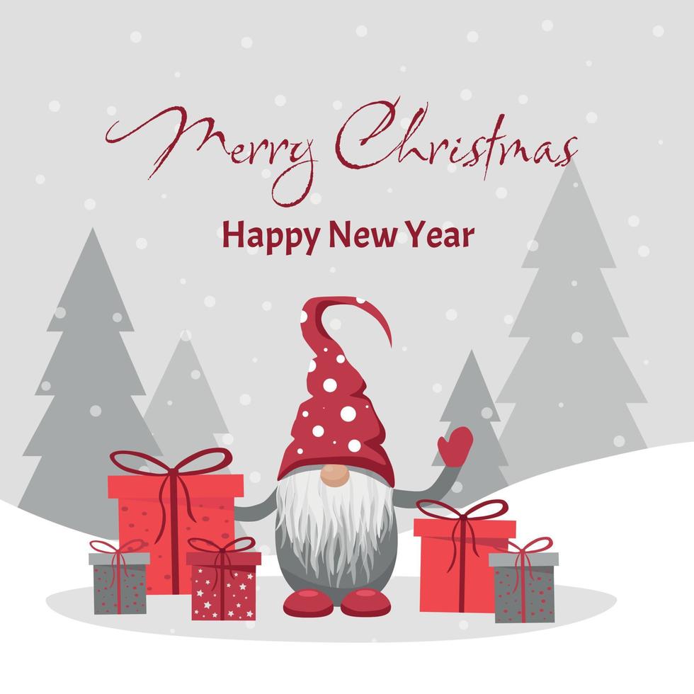 Merry Christmas. Christmas  gnomes with the words MERRY CHRISTMAS. Vector character.