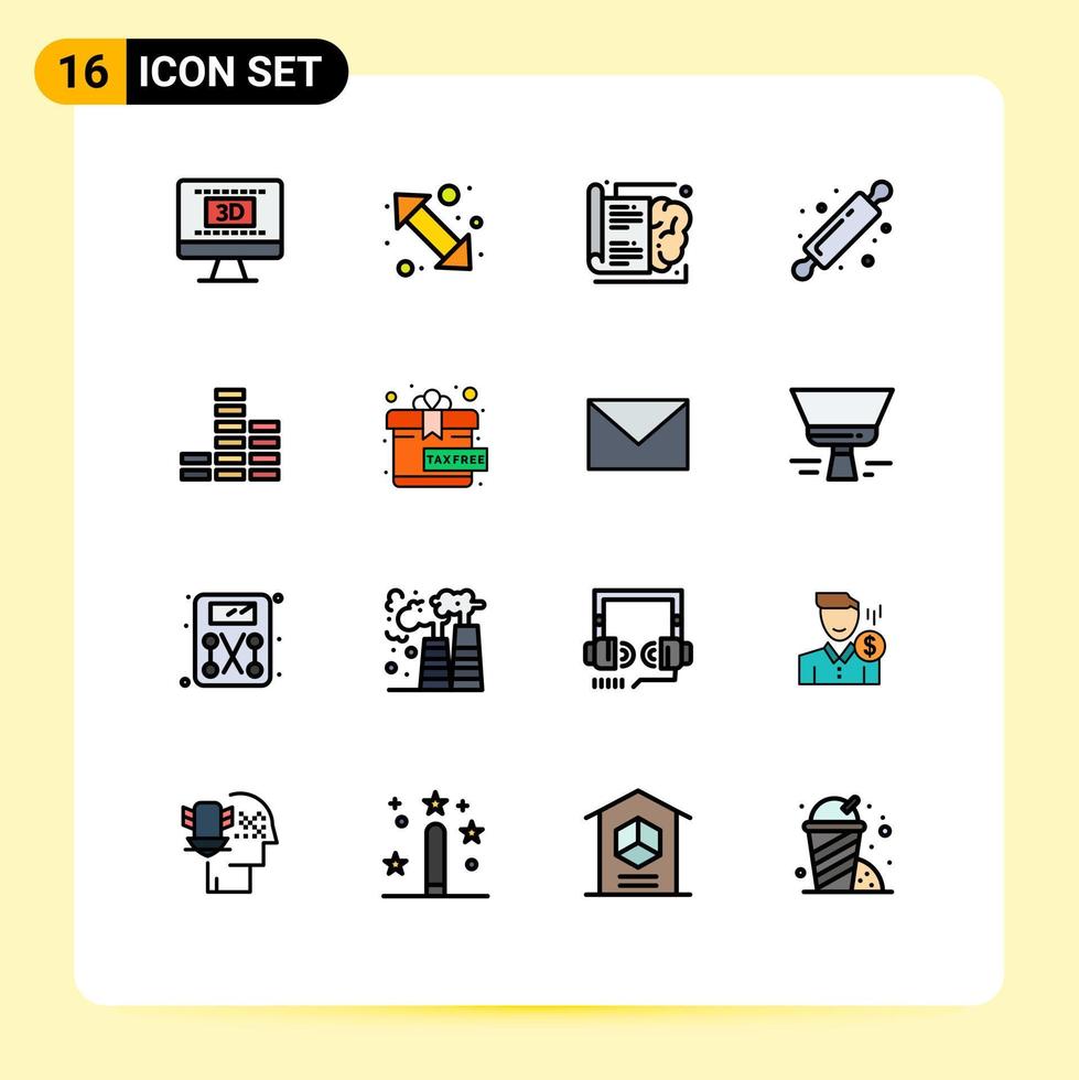 16 iconos creativos signos y símbolos modernos de la música rodillo de pan hacia arriba hornear a la derecha aprender elementos de diseño de vectores creativos editables