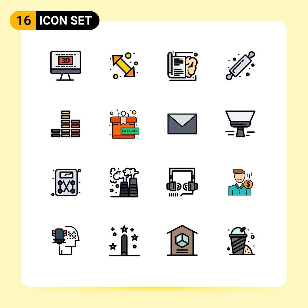 16 Creative Icons Modern Signs and Symbols of music bread roller up right baking learning Editable Creative Vector Design Elements