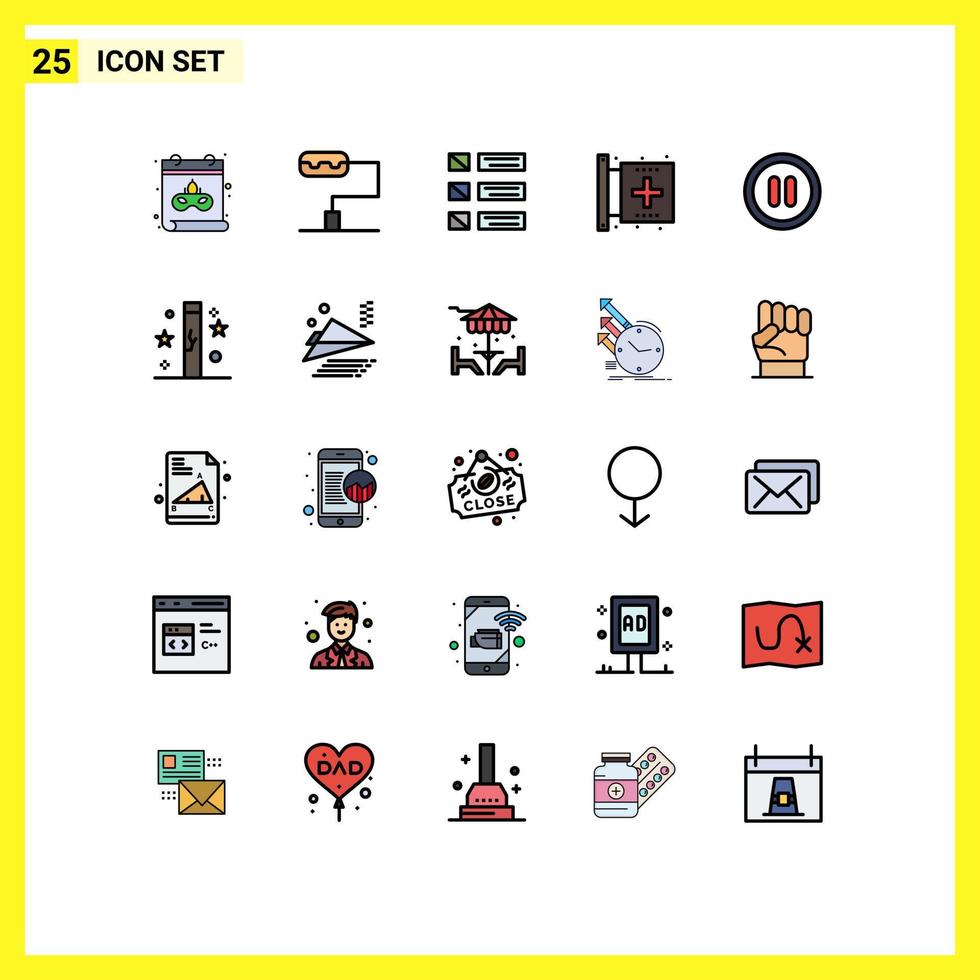 Stock Vector Icon Pack of 25 Line Signs and Symbols for celebration pause ui interface form Editable Vector Design Elements