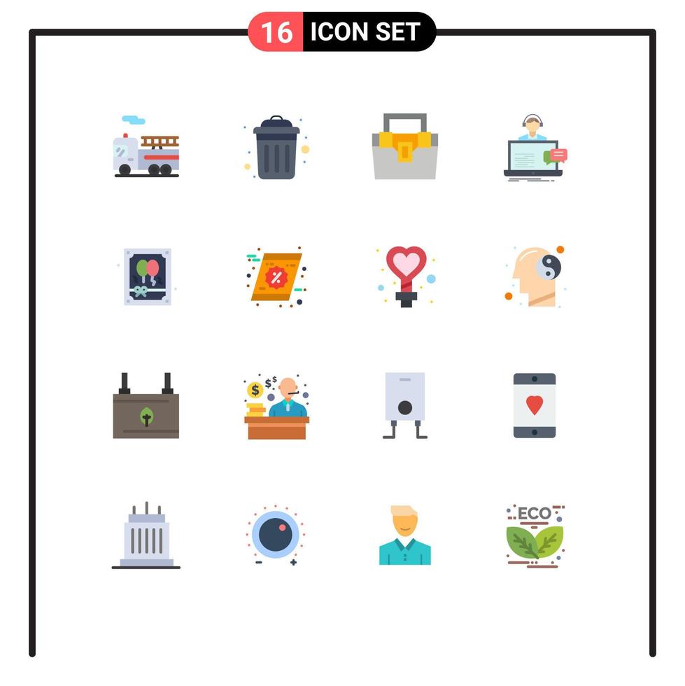 16 Thematic Vector Flat Colors and Editable Symbols of gift service box customer support Editable Pack of Creative Vector Design Elements