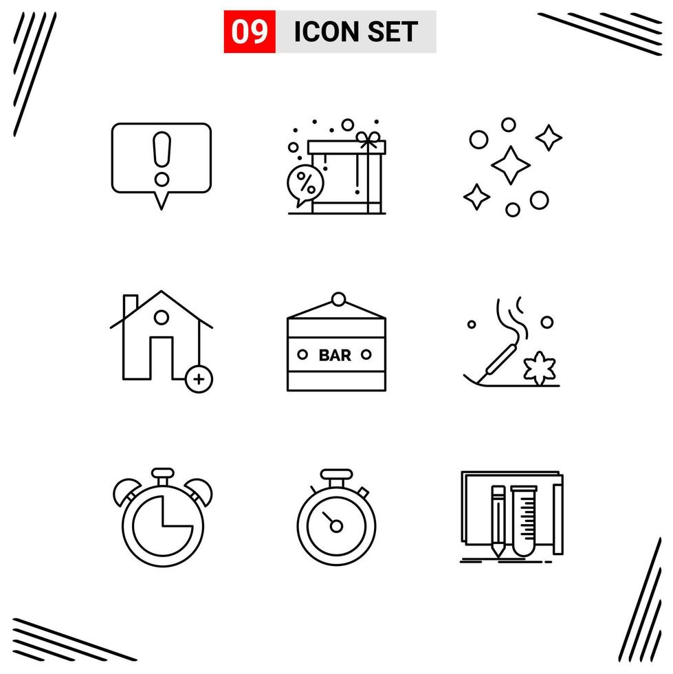 9 Icons Line Style. Grid Based Creative Outline Symbols for Website Design. Simple Line Icon Signs Isolated on White Background. 9 Icon Set. vector