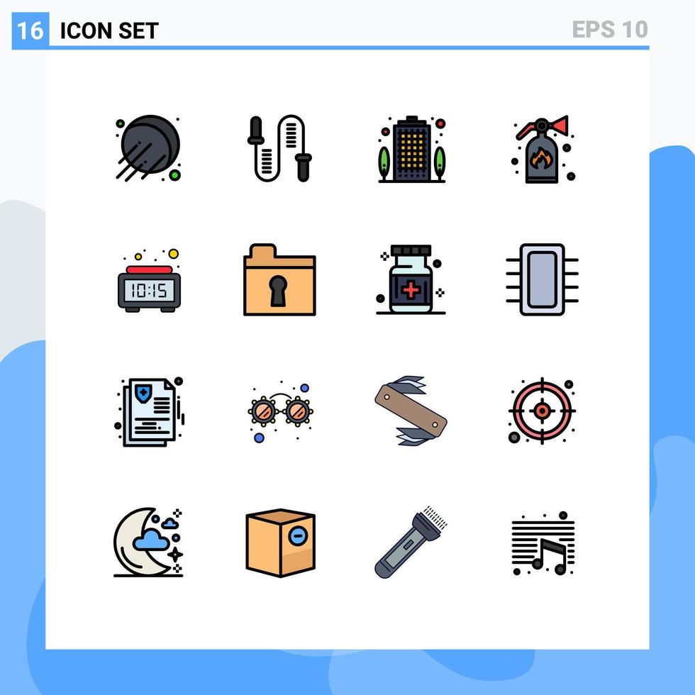 16 Flat Color Filled Line concept for Websites Mobile and Apps digital alarm apartment security extinguisher Editable Creative Vector Design Elements