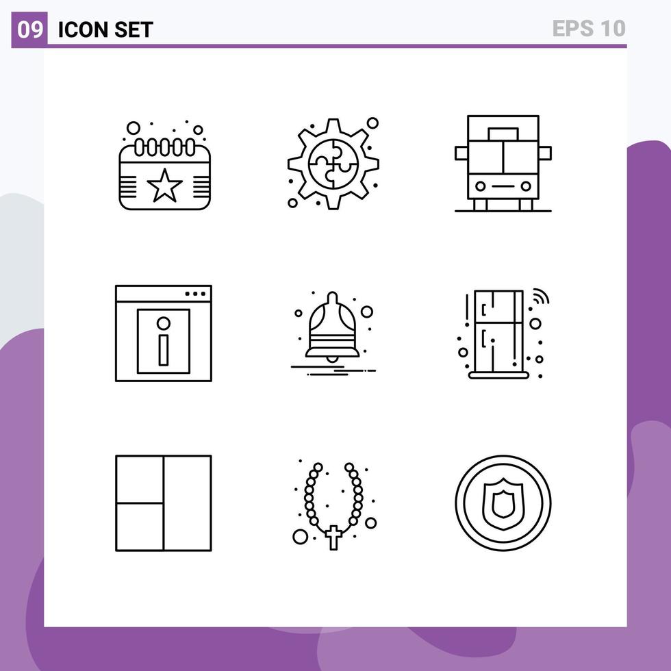 Group of 9 Modern Outlines Set for notify bell vehicles web page information Editable Vector Design Elements