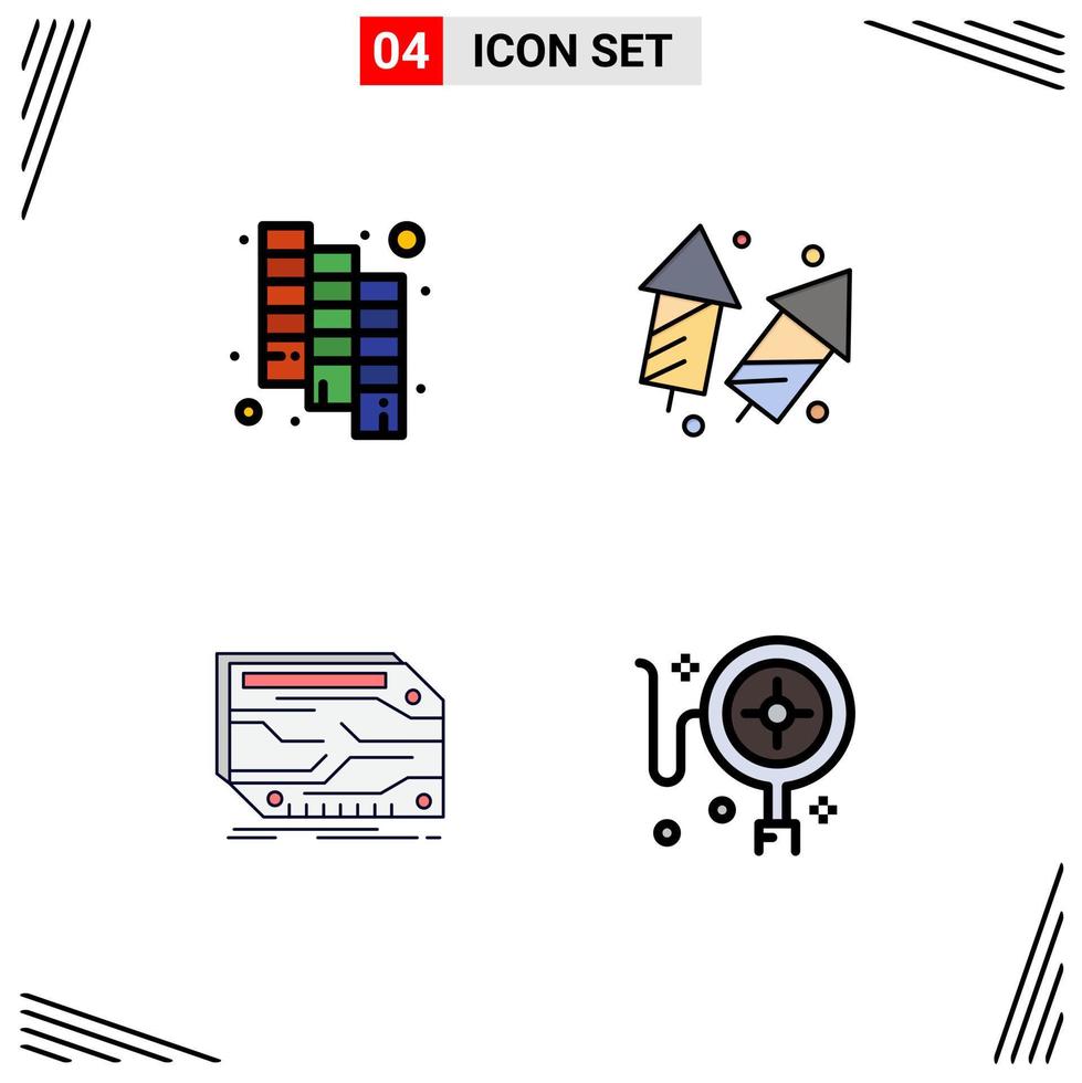 Modern Set of 4 Filledline Flat Colors and symbols such as catalog card celebrate diwali custom Editable Vector Design Elements