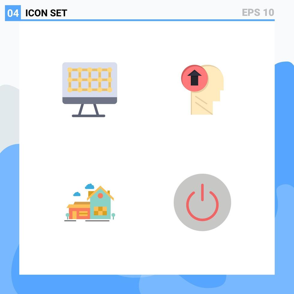 Modern Set of 4 Flat Icons Pictograph of computer home arrow knowledge space Editable Vector Design Elements