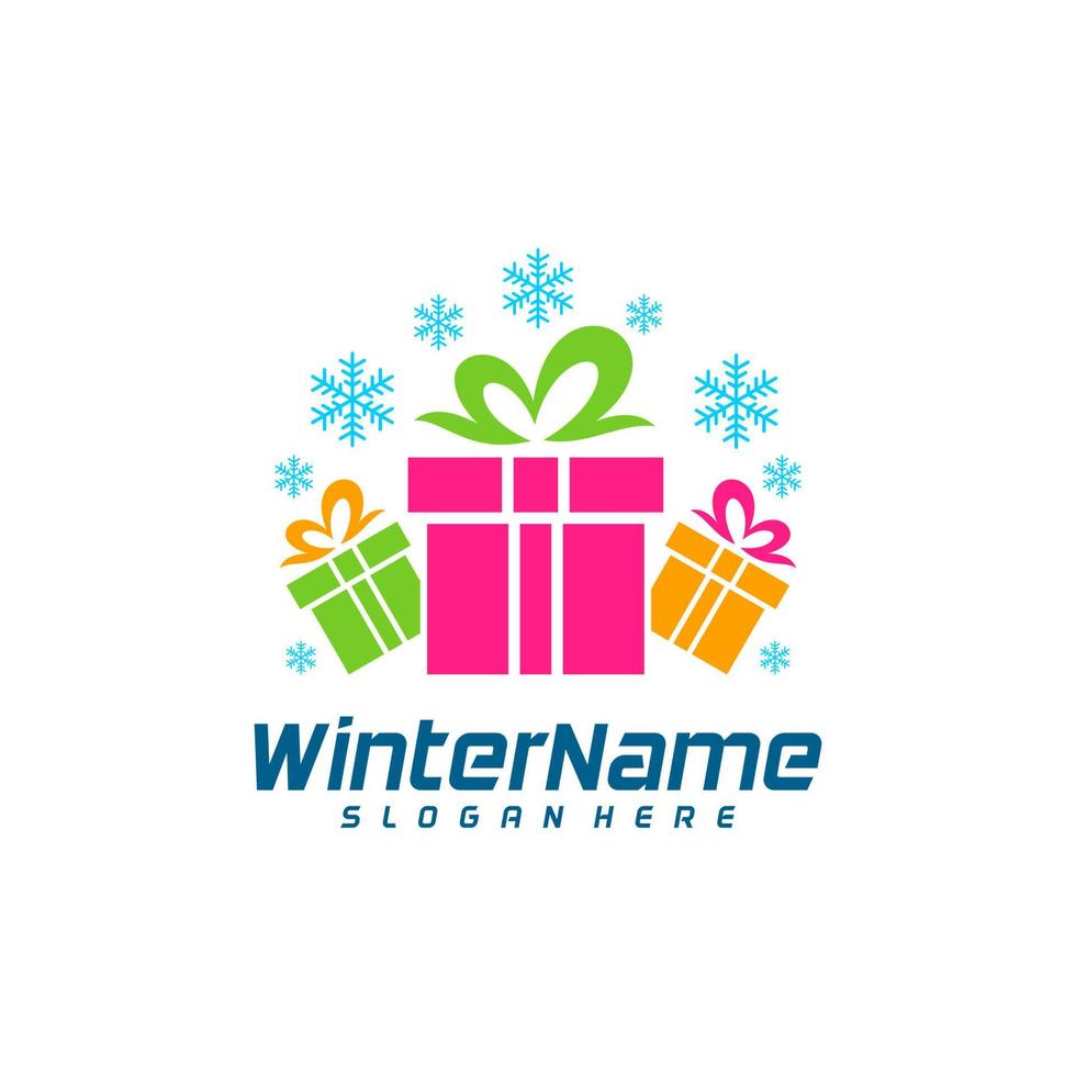 Winter Gift logo template, Gift Winter logo design vector