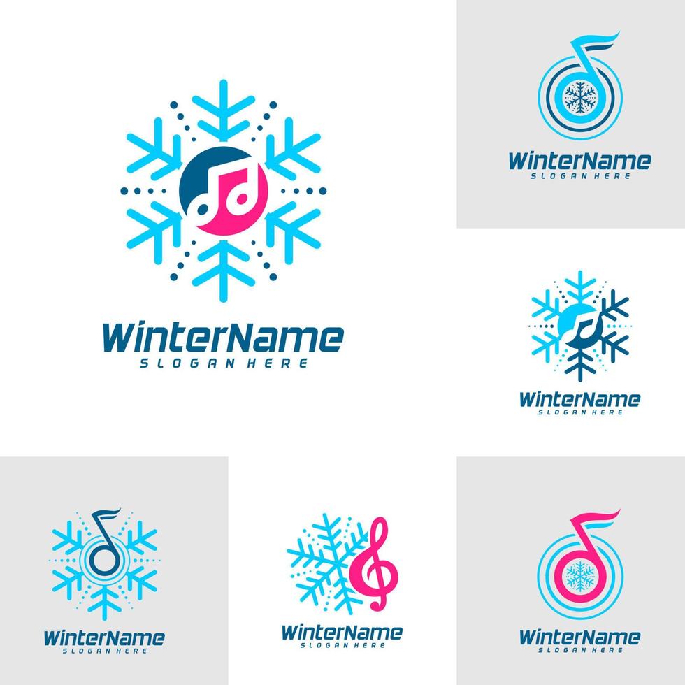 conjunto de plantilla de logotipo de música de invierno, vector de diseño de logotipo de invierno