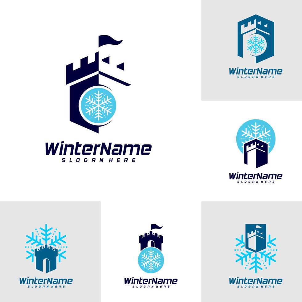 conjunto de plantilla de logotipo de castillo de invierno, vector de diseño de logotipo de castillo de invierno