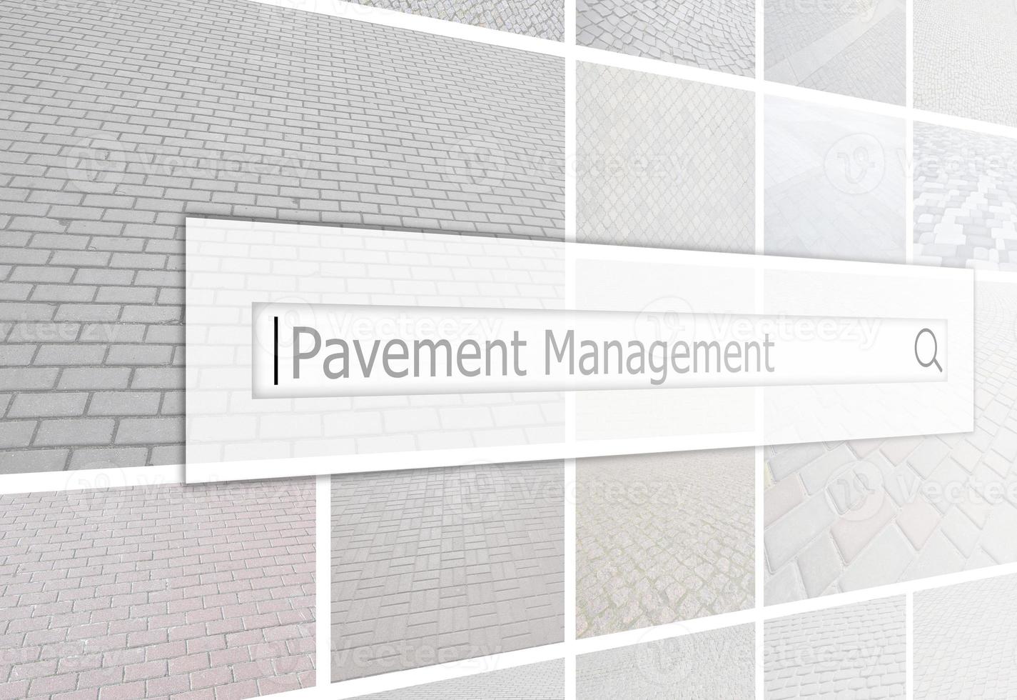Visualization of the search bar on the background of a collage of many pictures with fragments of paving tiles close up. Pavement management photo
