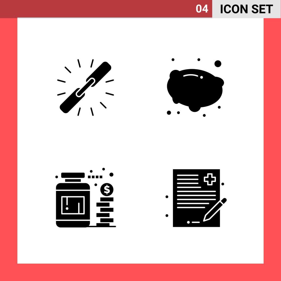 4 Icon Pack Solid Style Glyph Symbols on White Background. Simple Signs for general designing. vector