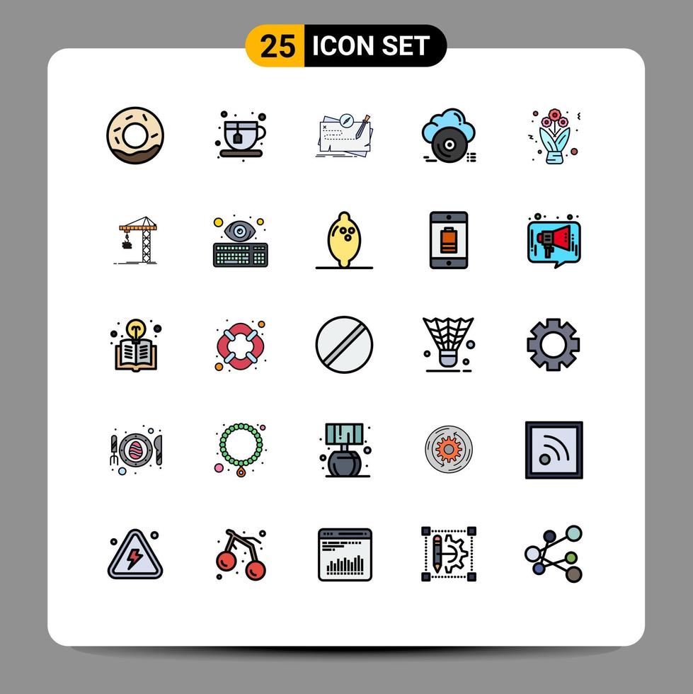25 iconos creativos signos y símbolos modernos de flores tienda misión nube disco elementos de diseño vectorial editables vector