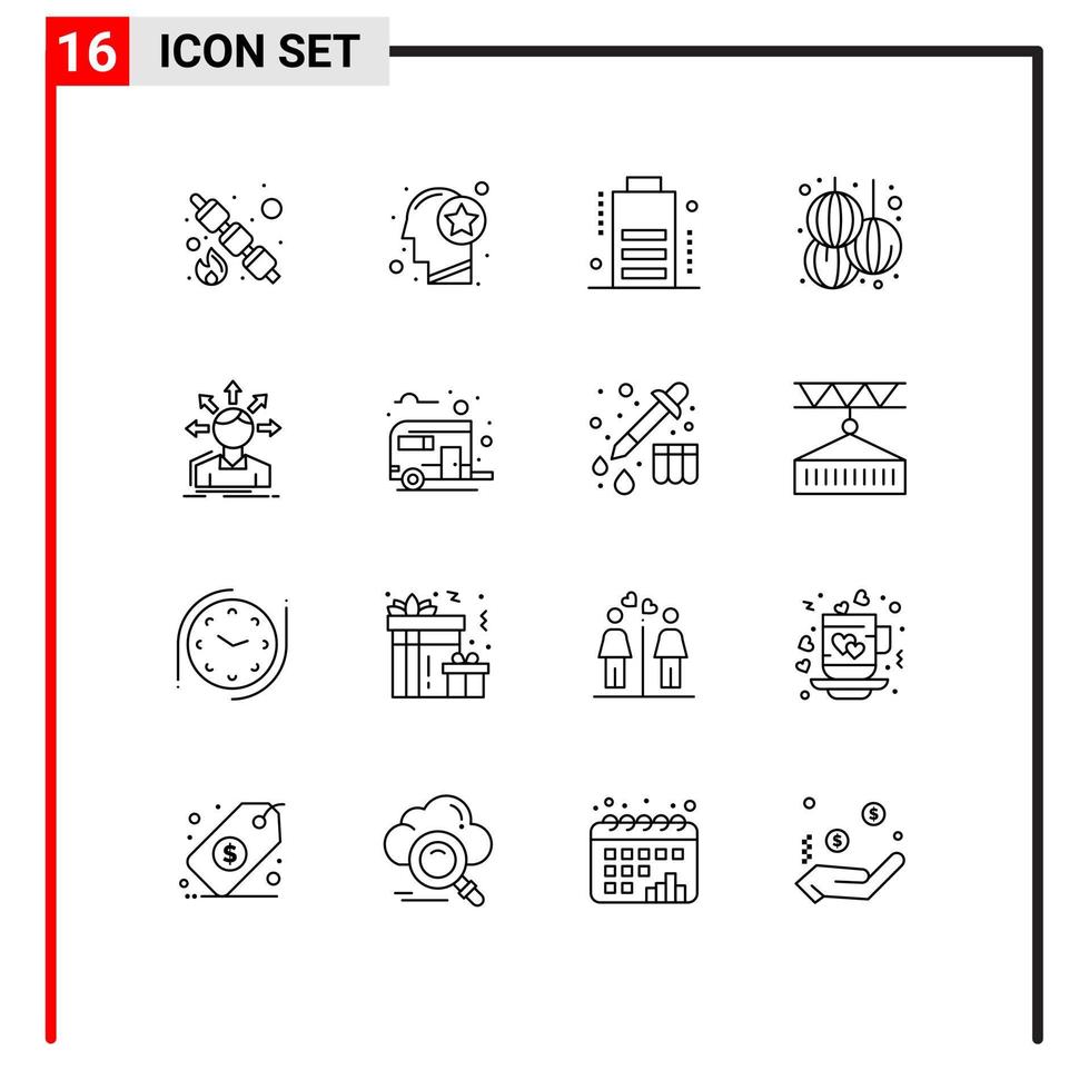 Set of 16 Vector Outlines on Grid for difference year thinking new chinese Editable Vector Design Elements