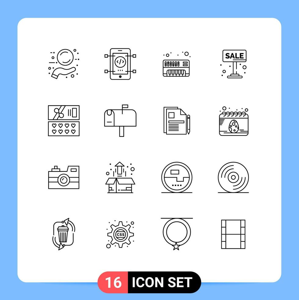 Universal Icon Symbols Group of 16 Modern Outlines of cosmetic for sale analog sign advertise Editable Vector Design Elements