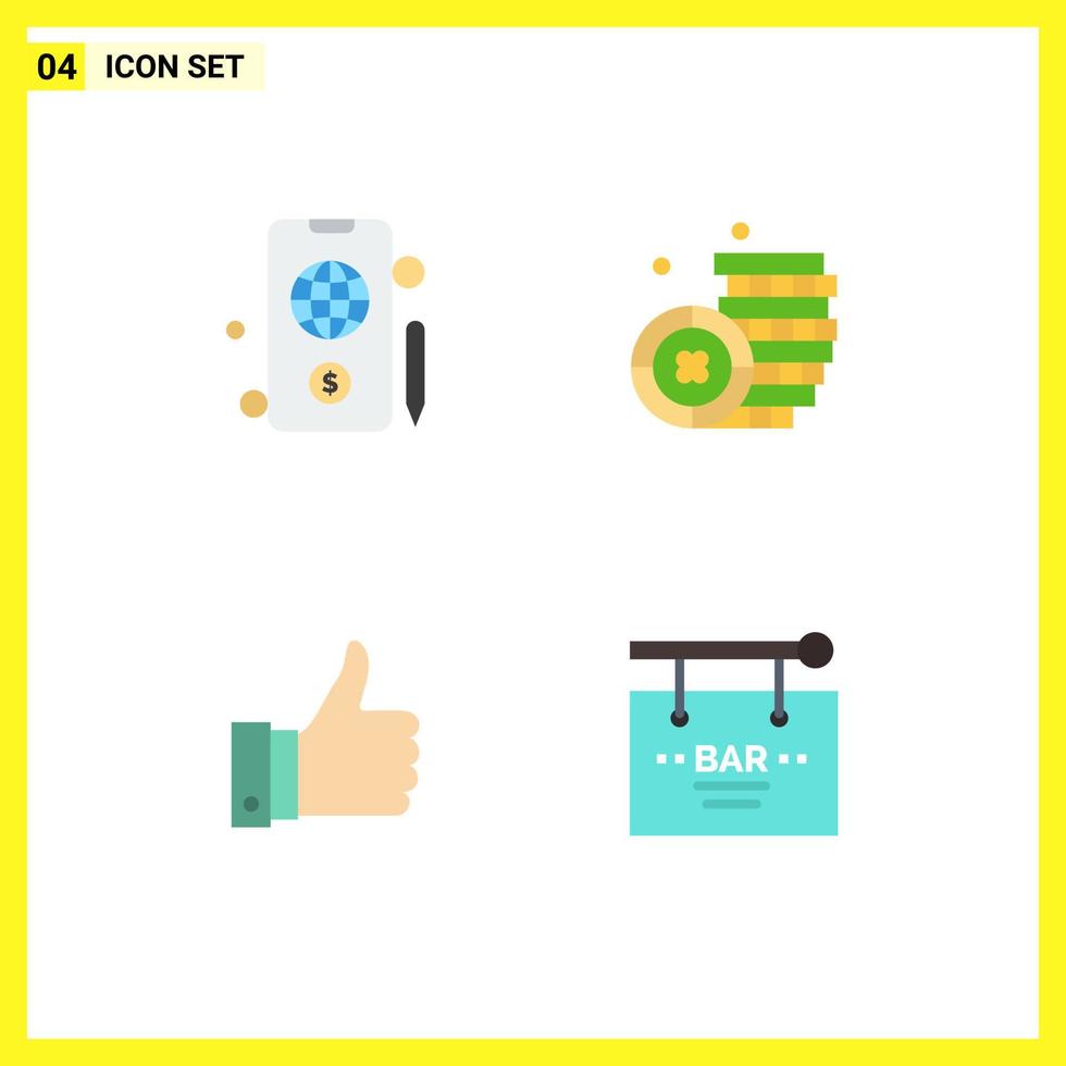 Group of 4 Modern Flat Icons Set for mobile like coin appriciate birthday Editable Vector Design Elements
