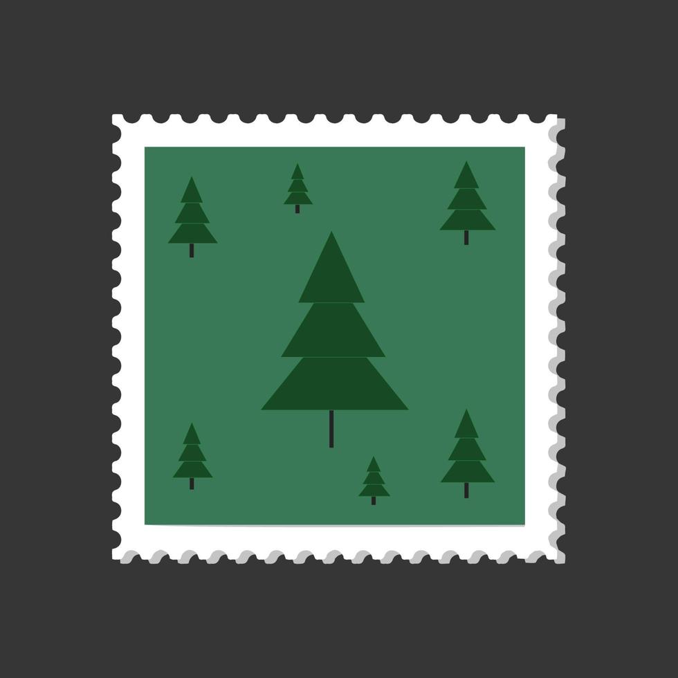 Christmas and New Year postage stamp with christmas trees on a green background vector