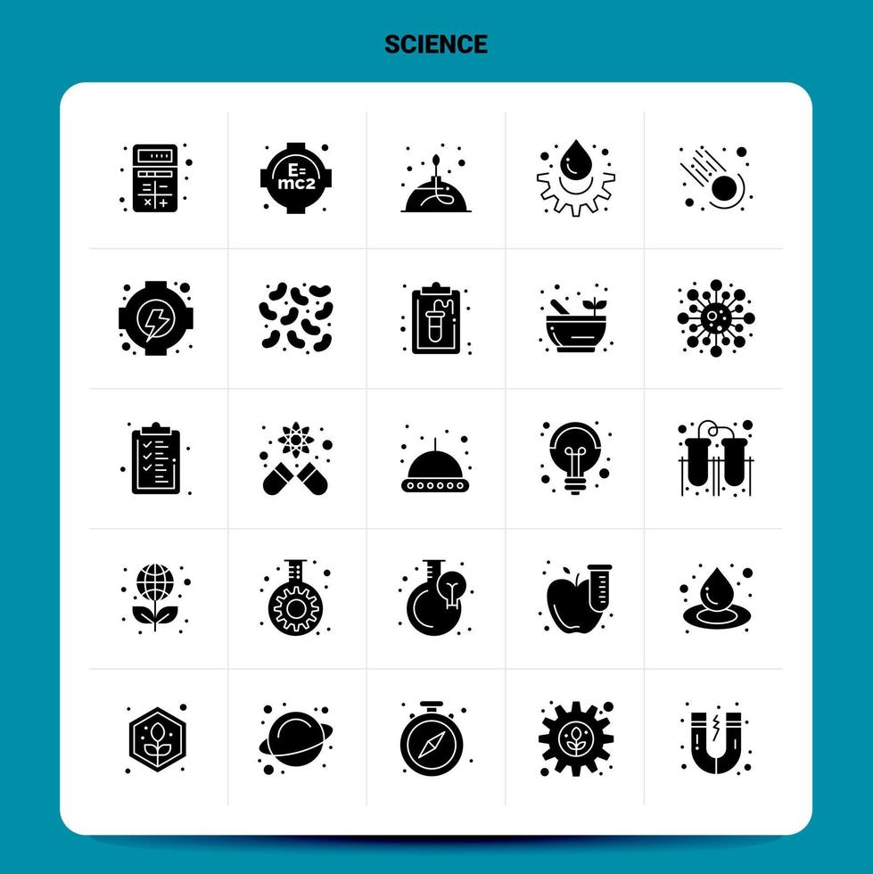 Solid 25 Science Icon set. Vector Glyph Style Design Black Icons Set. Web and Mobile Business ideas design Vector Illustration.