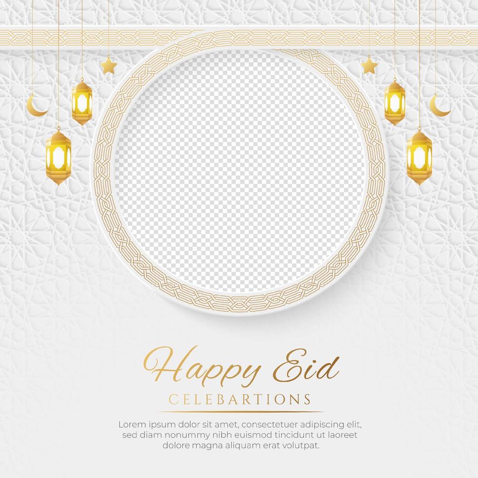 Happy Eid Islamic social media post design with empty space for photo vector