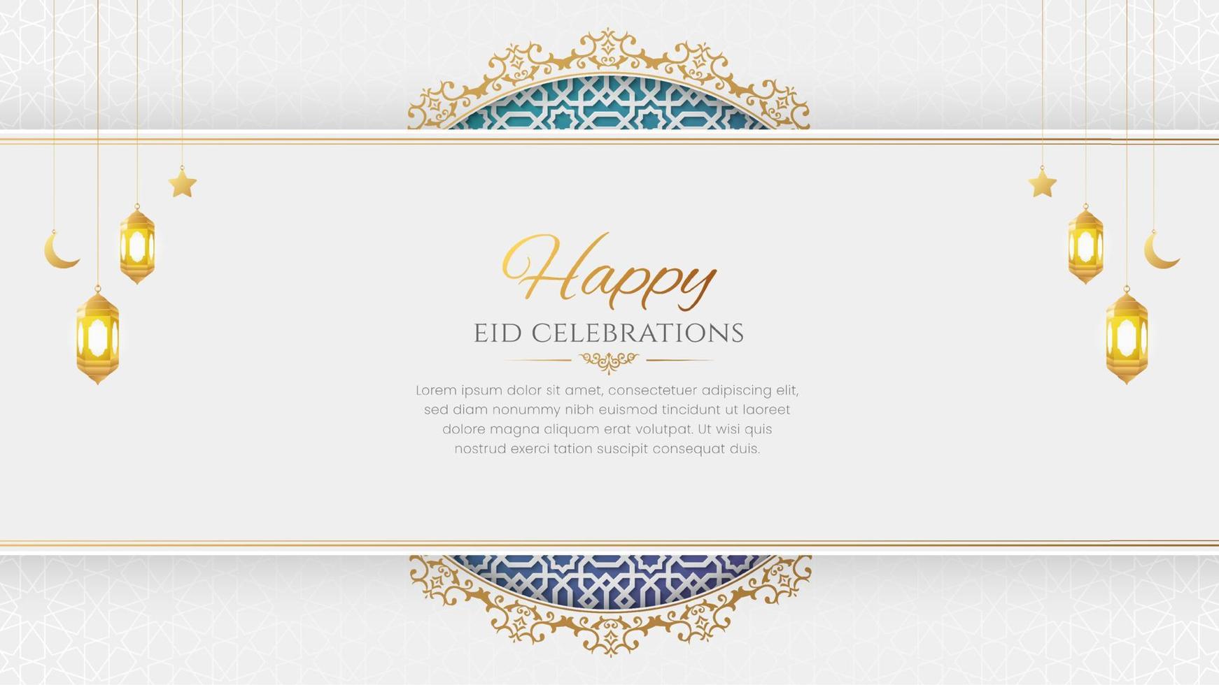 Happy Eid Islamic Style Luxury Ornamental Greeting Card Background with Arabic Pattern vector