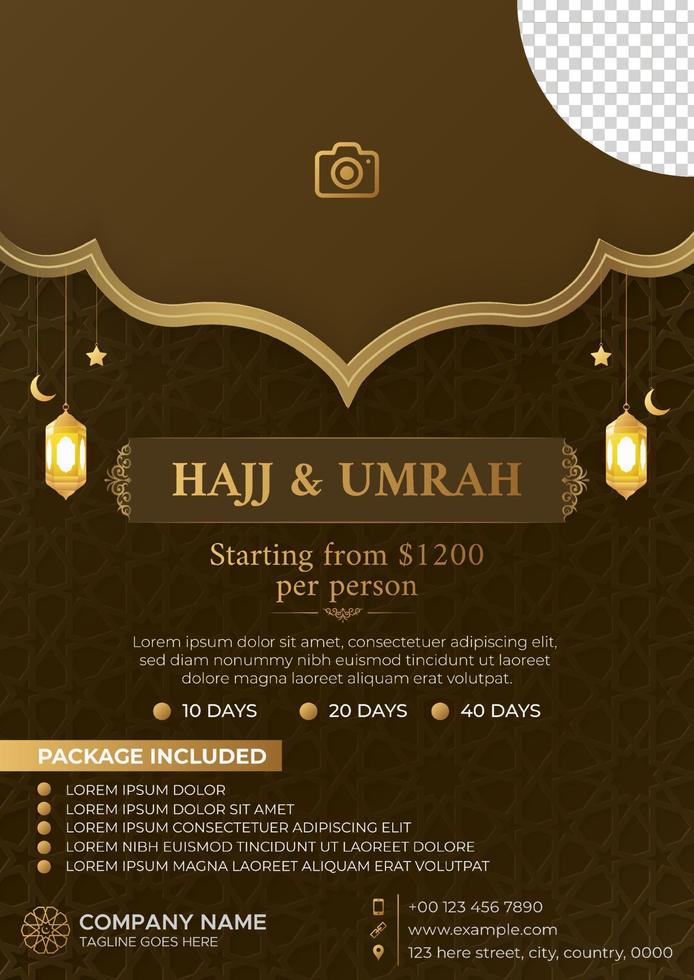 Hajj and Umrah A4 size Islamic Flyer poster template vector