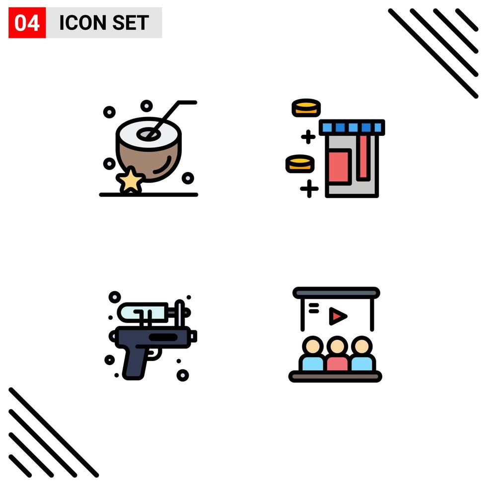 Universal Icon Symbols Group of 4 Modern Filledline Flat Colors of coconut water drink healthcare presentation Editable Vector Design Elements