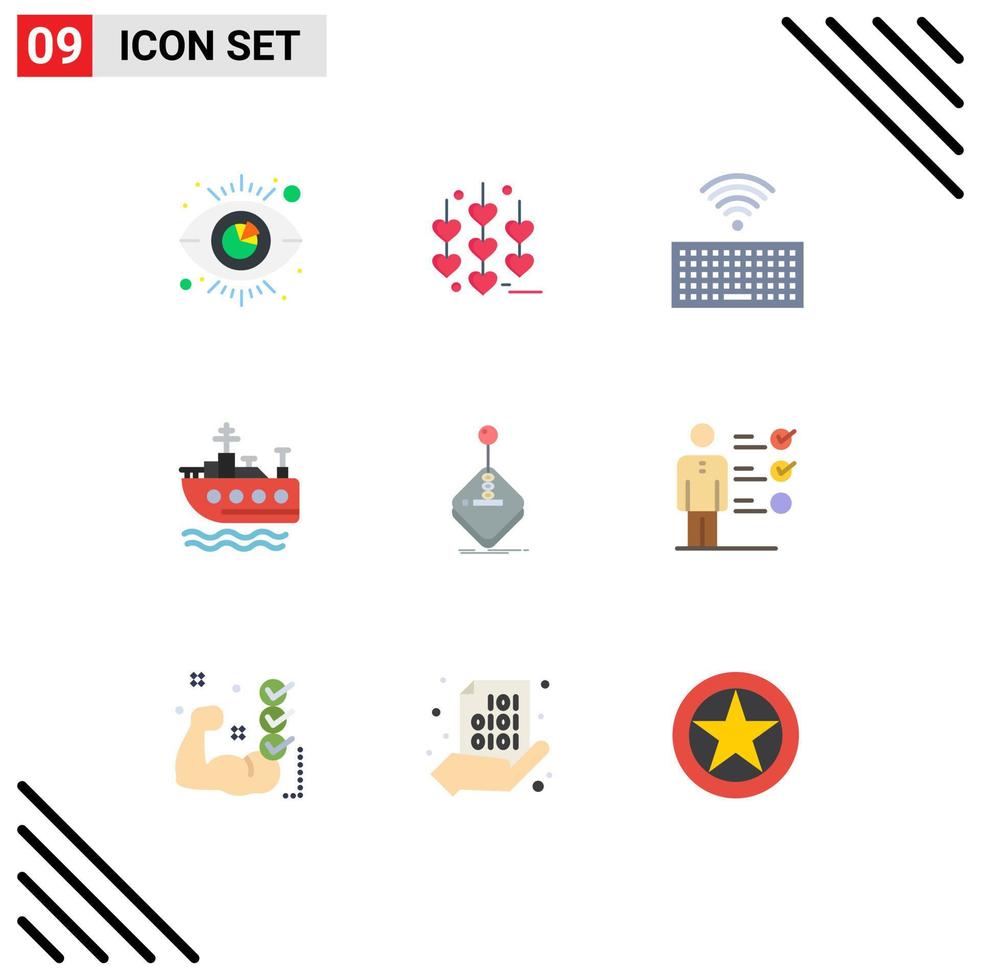 Group of 9 Flat Colors Signs and Symbols for stick gaming keyboard game transport Editable Vector Design Elements