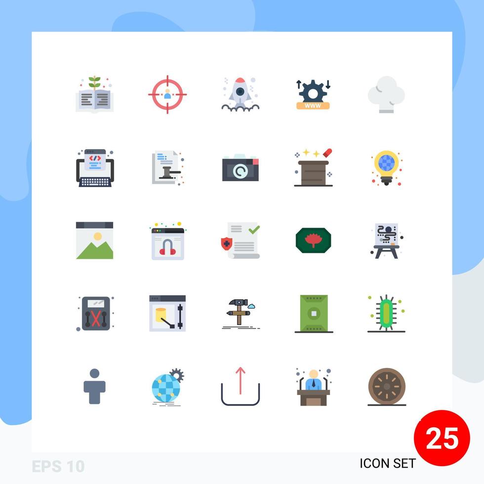 User Interface Pack of 25 Basic Flat Colors of food setting app system internet Editable Vector Design Elements