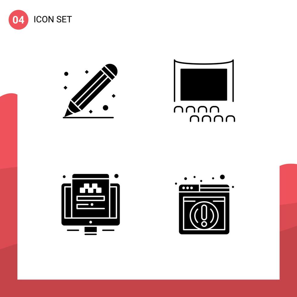 User Interface Pack of 4 Basic Solid Glyphs of education traveling pencil crowd screen Editable Vector Design Elements