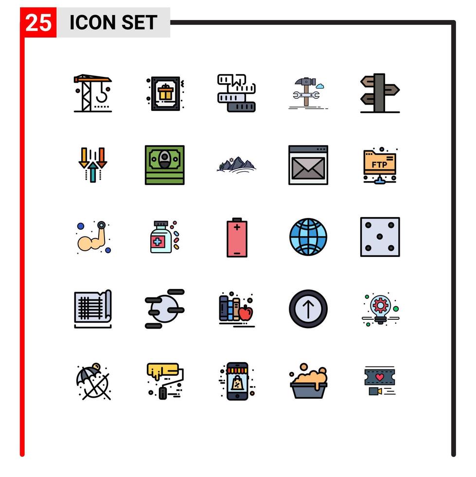 Filled line Flat Color Pack of 25 Universal Symbols of repair engineering greeting build learning Editable Vector Design Elements