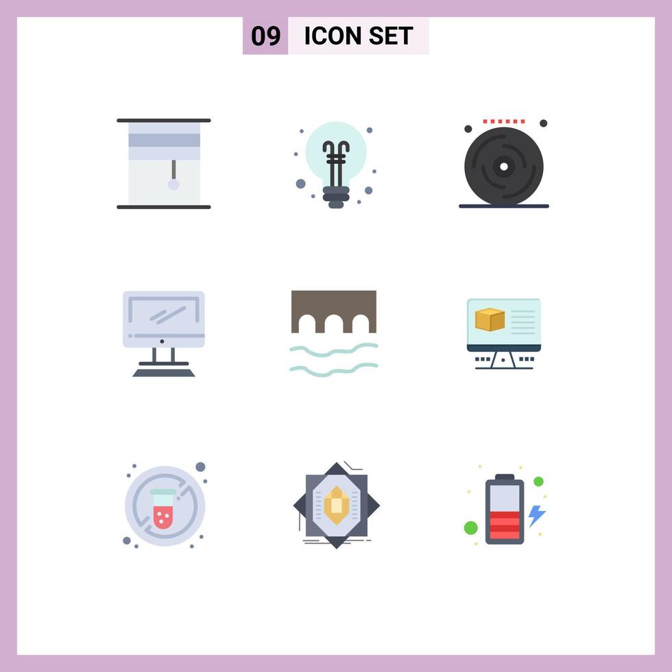 Mobile Interface Flat Color Set of 9 Pictograms of pc device back to school monitor party Editable Vector Design Elements