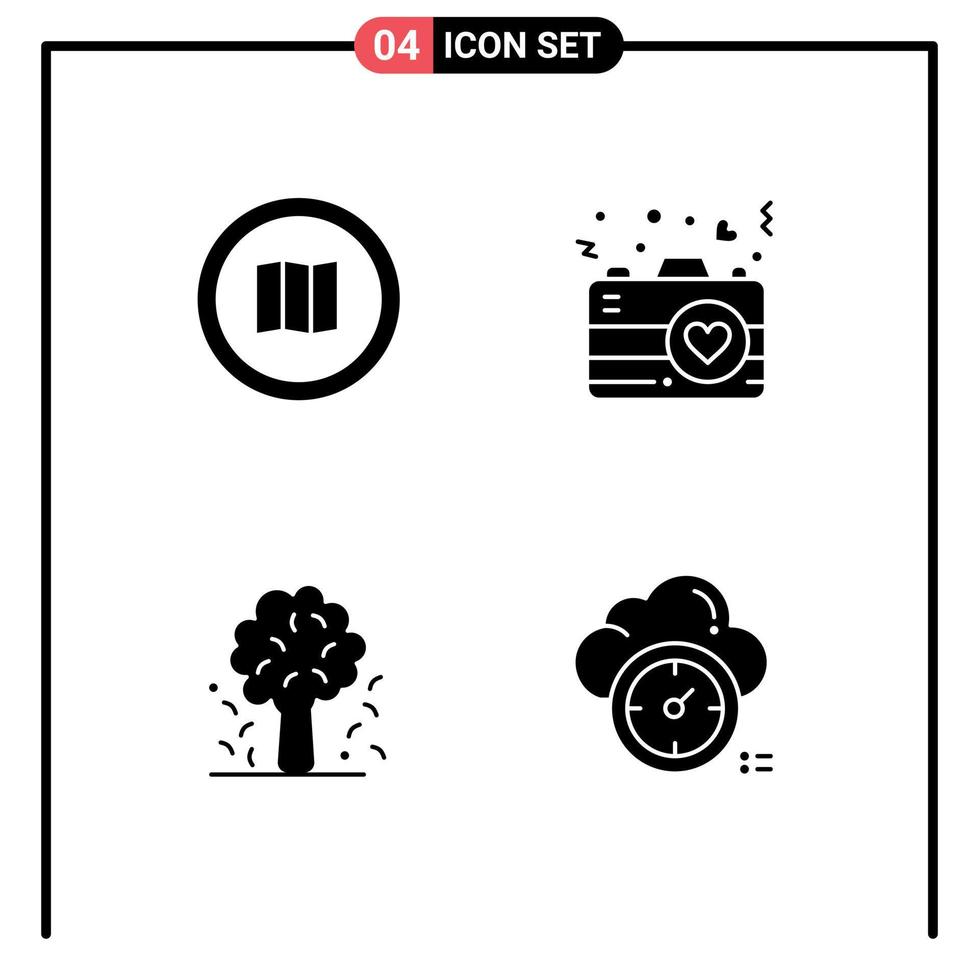 Group of 4 Modern Solid Glyphs Set for find tree mapquest heart apple tree Editable Vector Design Elements