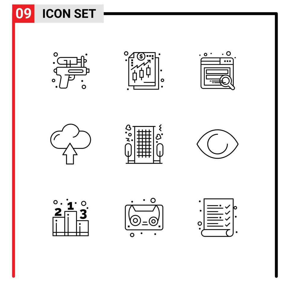 9 Creative Icons Modern Signs and Symbols of love heart search upload arrow Editable Vector Design Elements