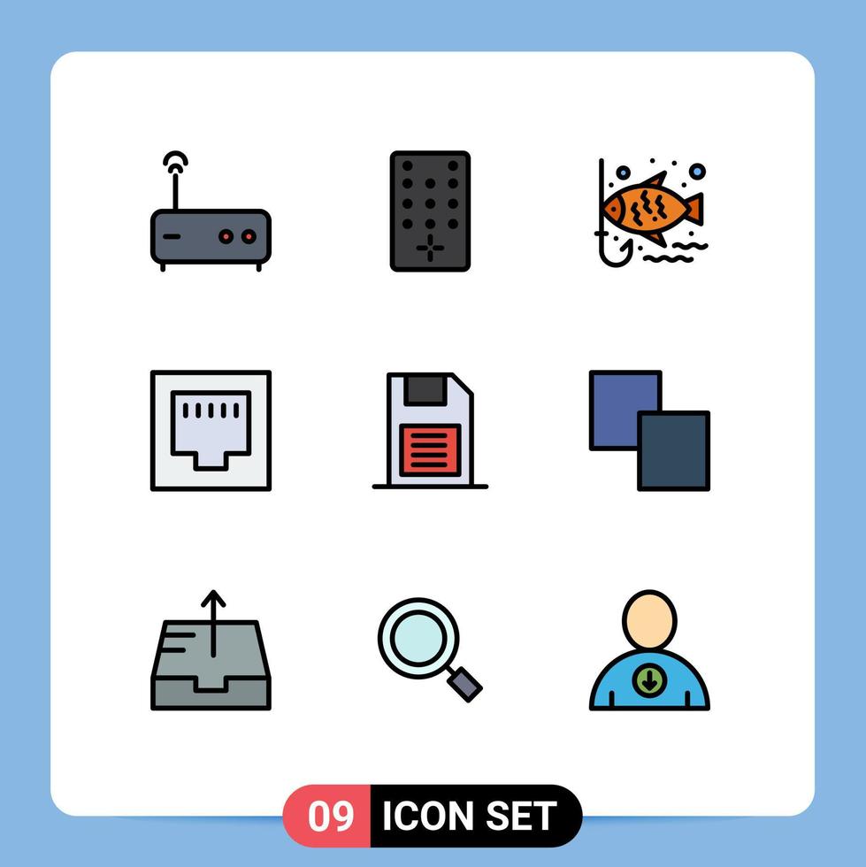 Set of 9 Modern UI Icons Symbols Signs for storage device mobile chip hook memory chip port Editable Vector Design Elements