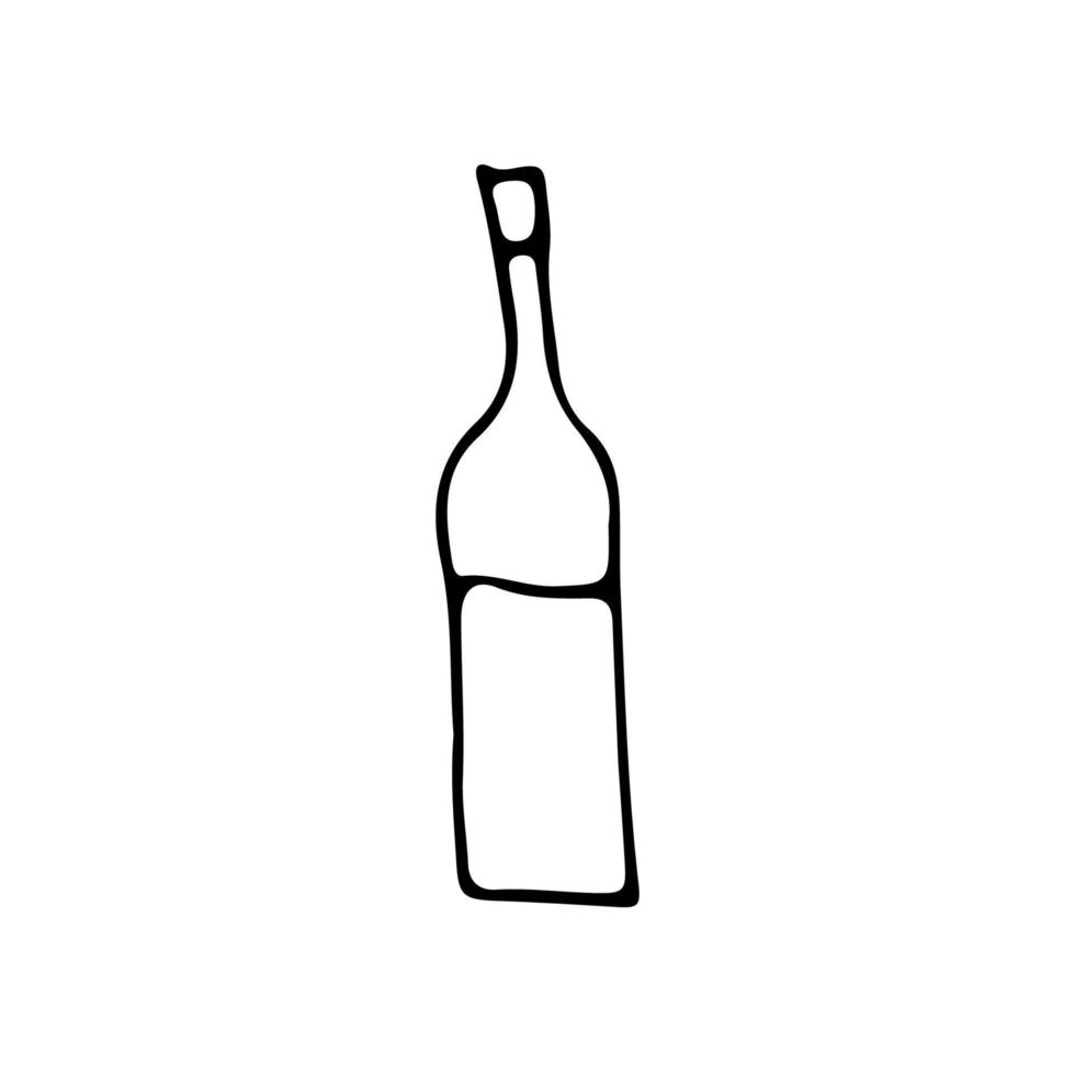 Drink dishes bottle. Line art hand drawn illustration. Black vector sketch isolated on white.