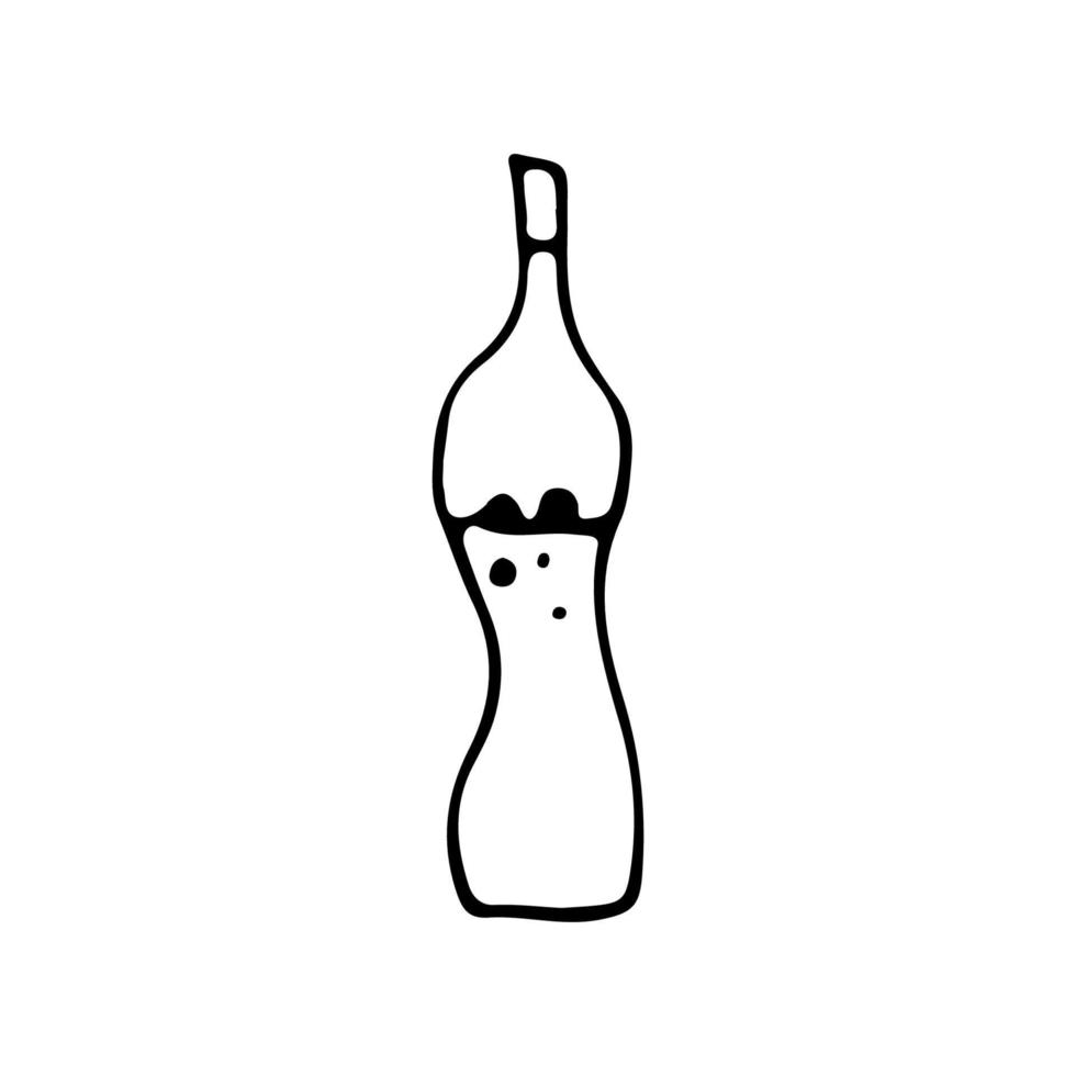 Drink dishes bottle. Line art hand drawn illustration. Black vector sketch isolated on white.