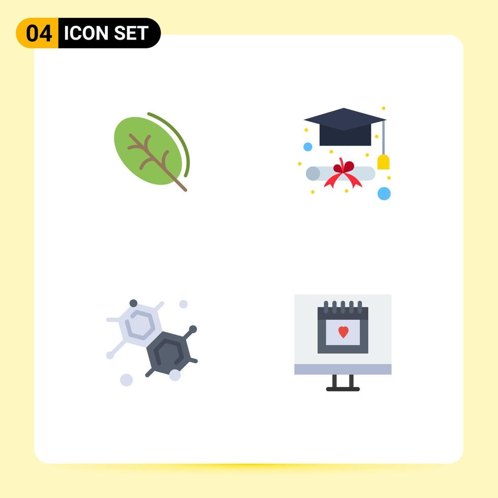 Set of 4 Modern UI Icons Symbols Signs for ecology science spring graduation cap heart Editable Vector Design Elements