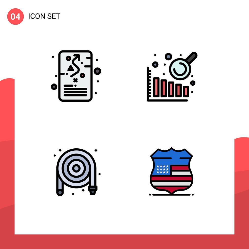 interfaz móvil línea de relleno conjunto de colores planos de 4 pictogramas de meta plomero planificación análisis de datos escudo elementos de diseño vectorial editables vector
