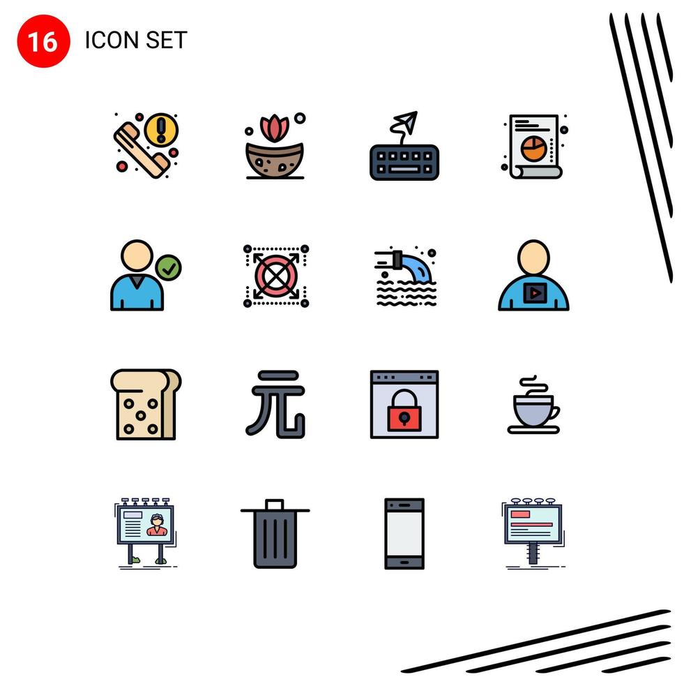 Mobile Interface Flat Color Filled Line Set of 16 Pictograms of target use keyboard complete list Editable Creative Vector Design Elements