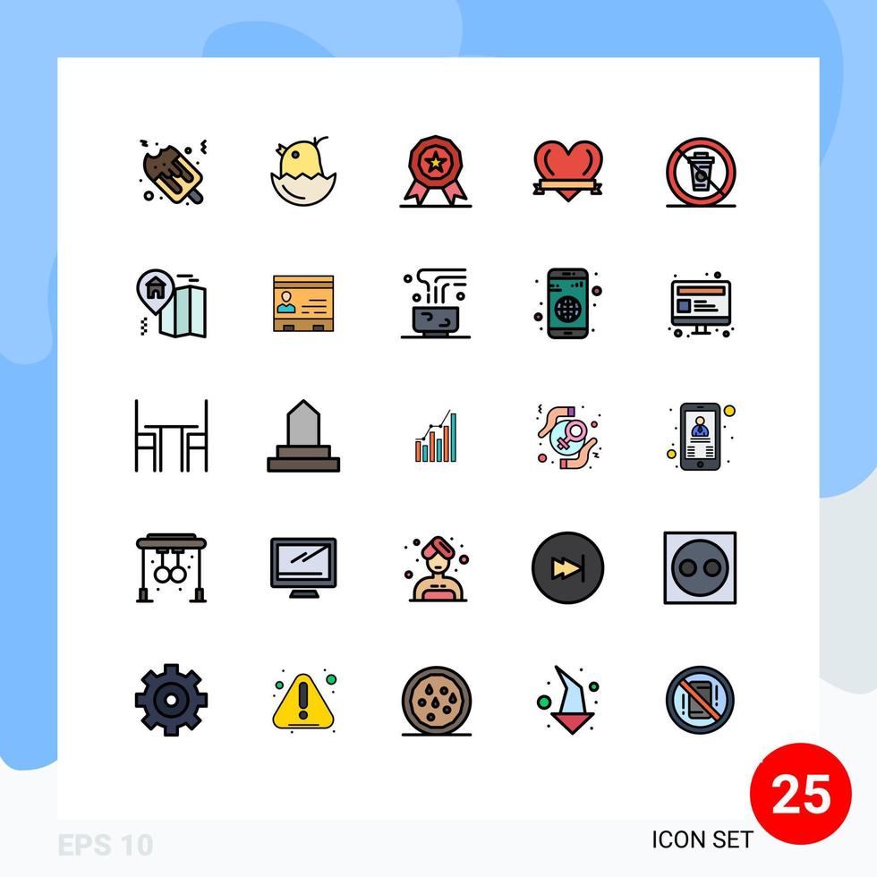 conjunto de 25 iconos modernos de la interfaz de usuario símbolos signos para la dieta de la medalla de comida del restaurante elementos de diseño vectorial editables románticos vector