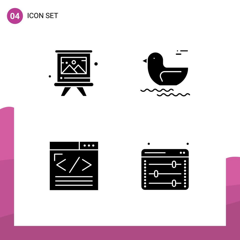 Group of 4 Modern Solid Glyphs Set for art web content education canada web development Editable Vector Design Elements